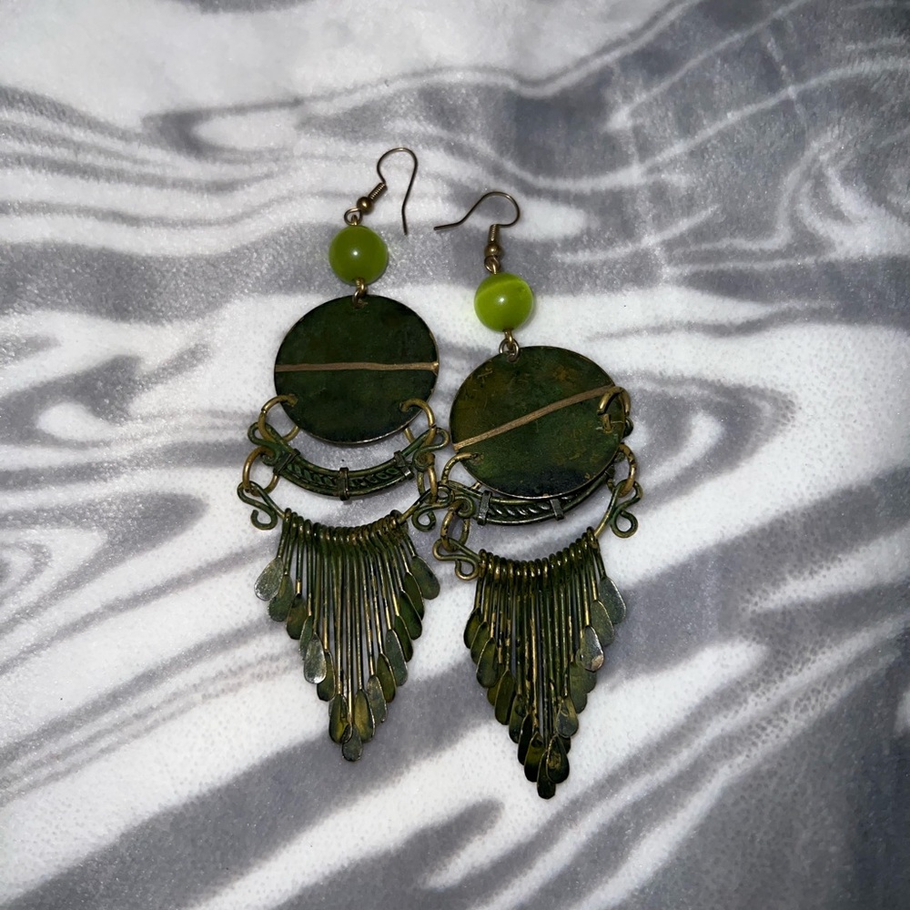 Beautiful green plated hand made earrings